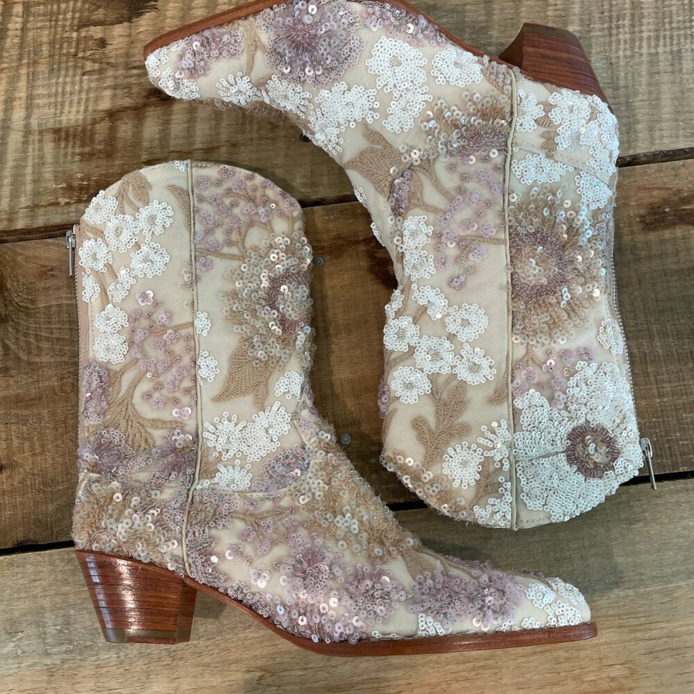 Momo New York Free People Selina Sequin Embroidered Western Boots Size 41 - Picture 10 of 11